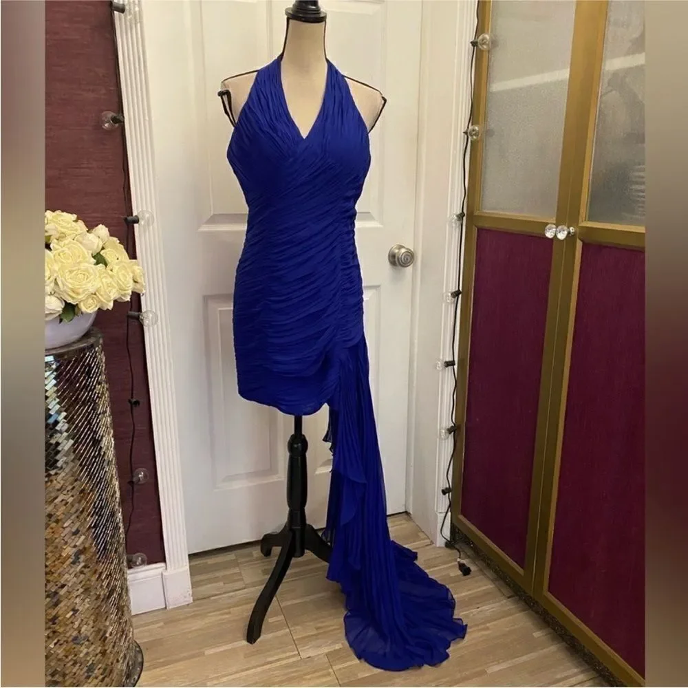 Alfombre Roja Elegant Blue Halter Dress, M